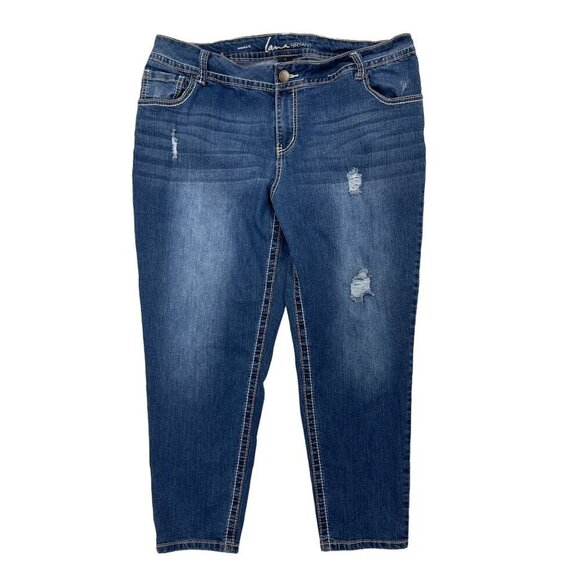 Lane Bryant Skinny Ankle Jeans 18 Distressed Embroidered Pockets Dark Wash Denim - Picture 1 of 8